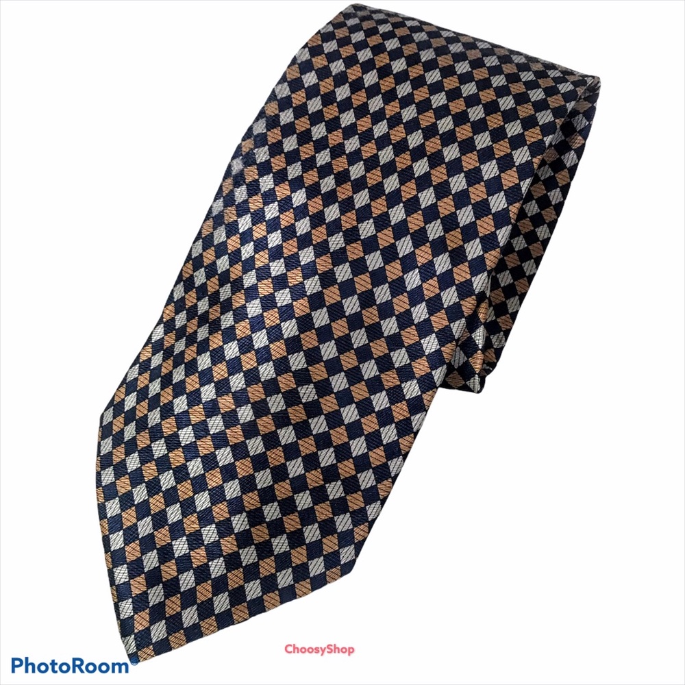 Silk Tie Copper Black Silver Diamond NWT
